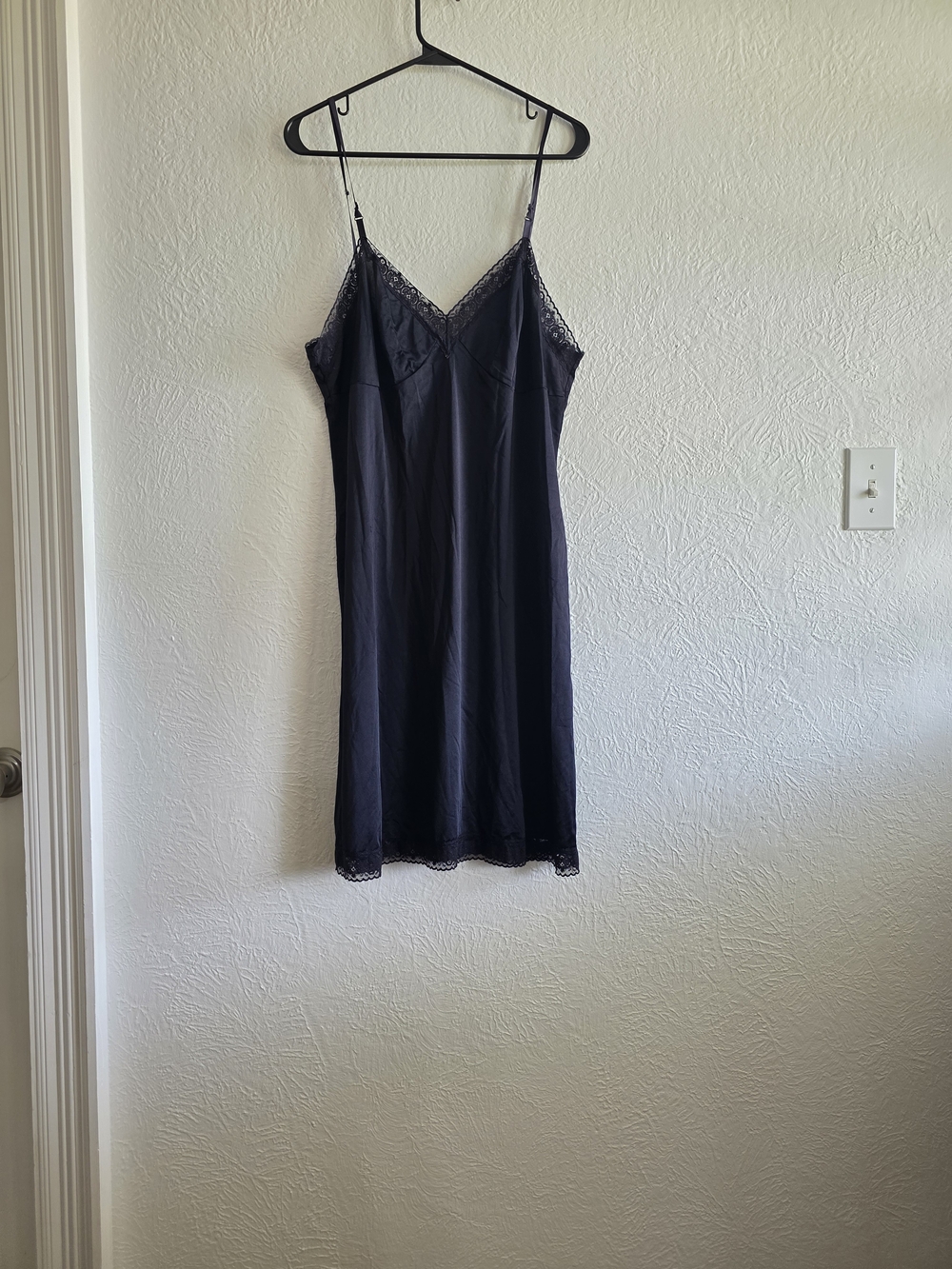Vanity Fair Black Lace-Trim Slip Dress